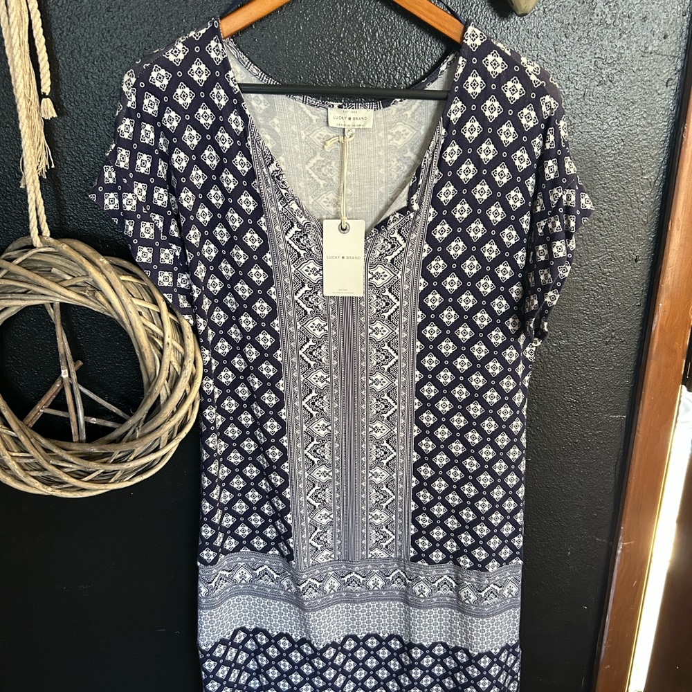 NWT Lucky Brand Navy and White Dress stretchy and so soft.  XS